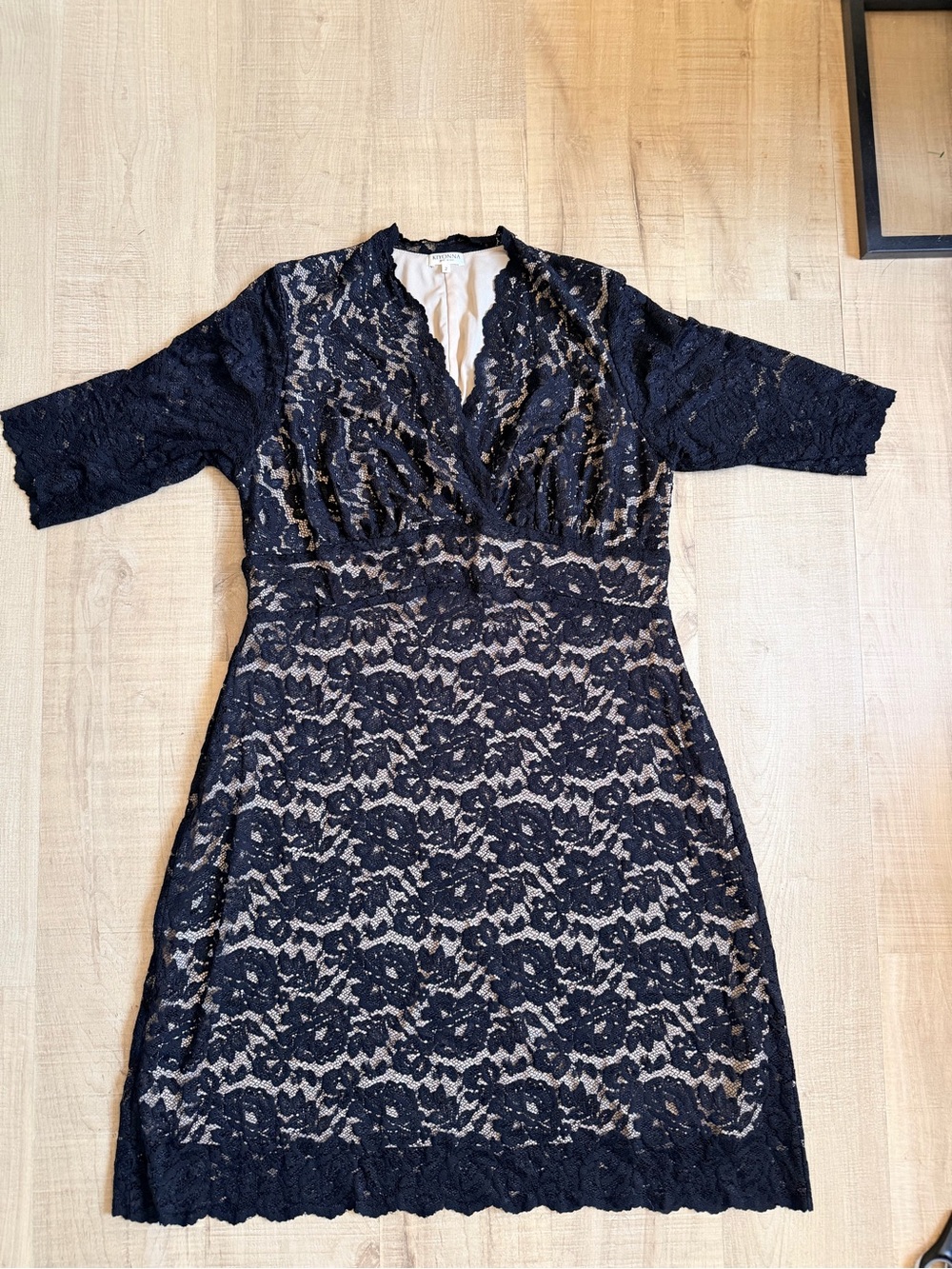 Kiyonna Black Lace Midi Dress with Nude Underlay
